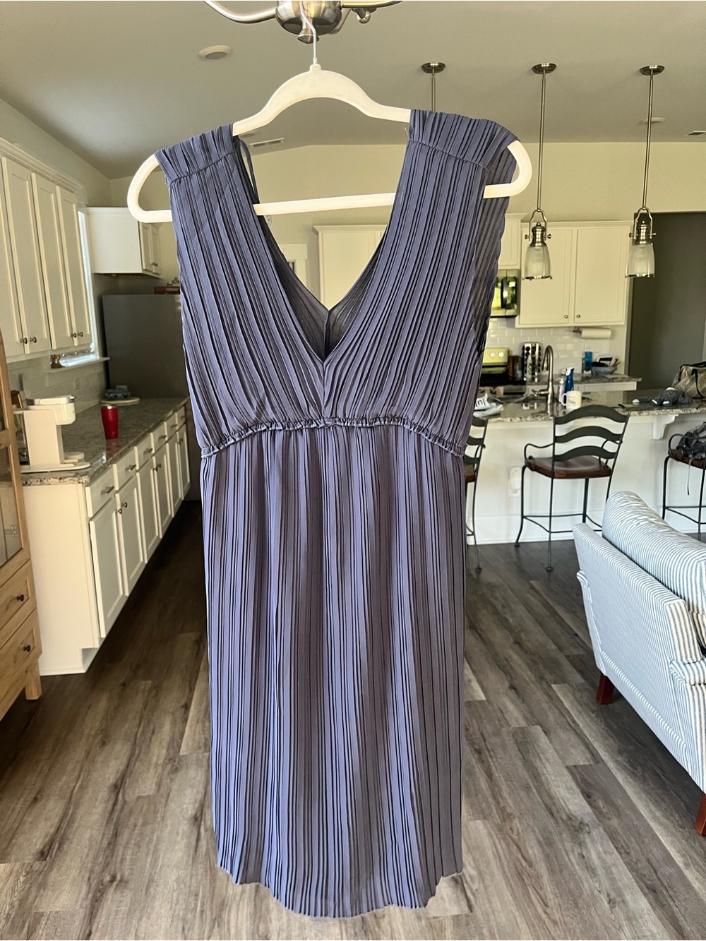 lovestitch Sleeveless Pleated V-Neck Dress in Slate Blue